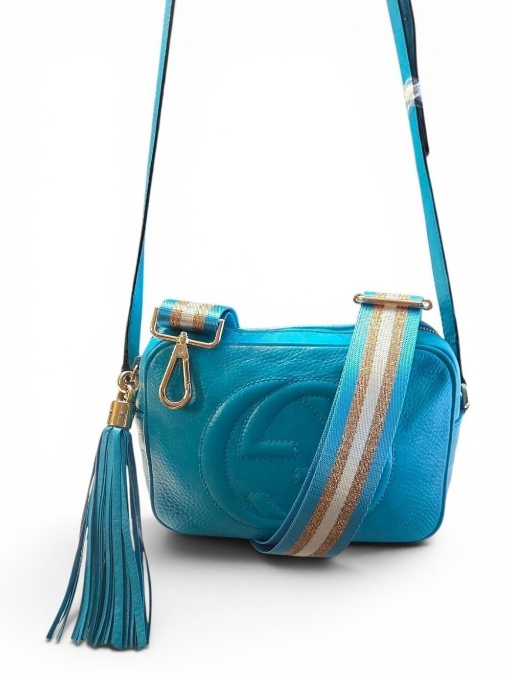 GUCCI Soho Disco Teal Pebbled Lea. Crossbody w/ Tassle & Insert - Shows Like New
